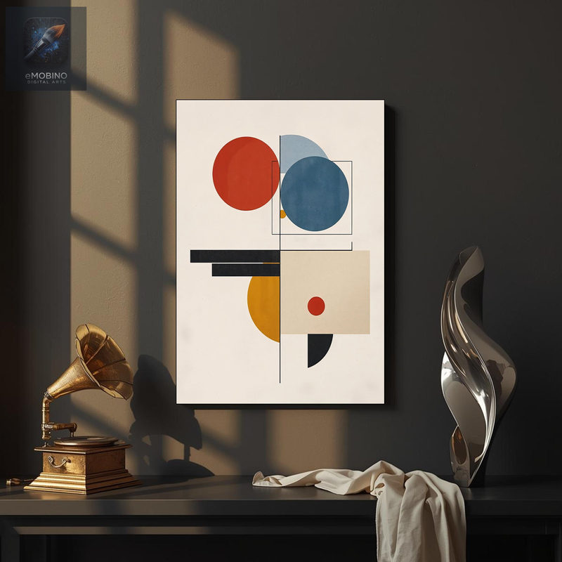 Bauhaus Geometric Canvas Print, Red Blue Yellow Shapes - view 2