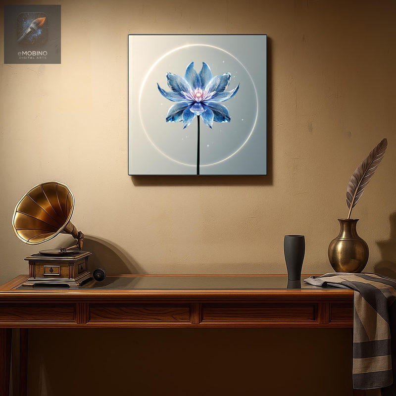 Blue Crystal Flower Aluminum Wall Art, Glowing Ring Metal Print - view 2