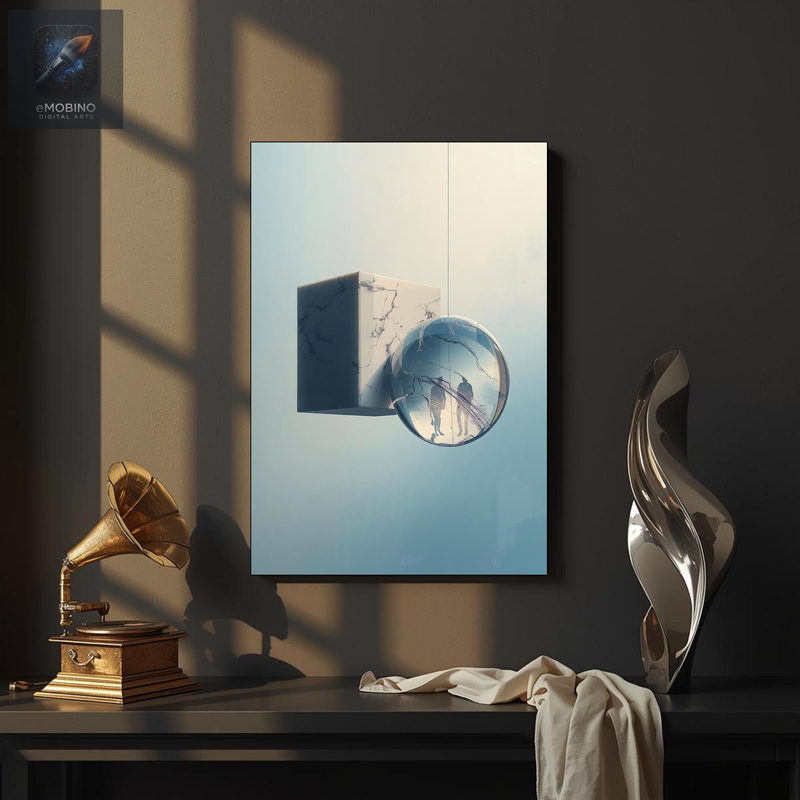 Marble Cube Glass Sphere Canvas Art, Surreal Minimalist Print - view 2