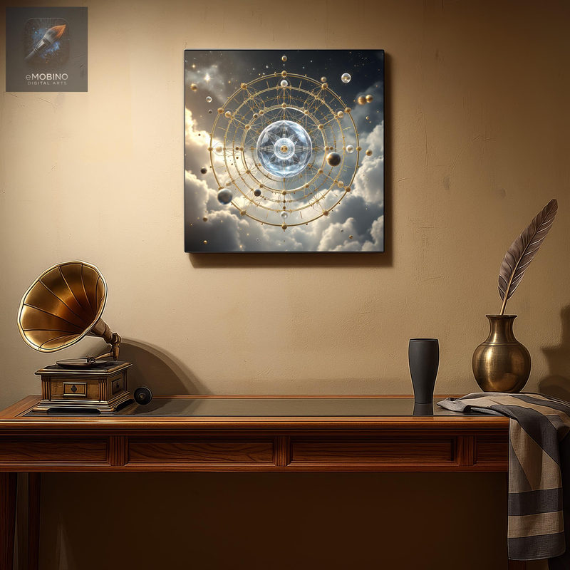 Celestial Orrery Aluminum Wall Art, Gold Astrolabe Metal Print - view 2