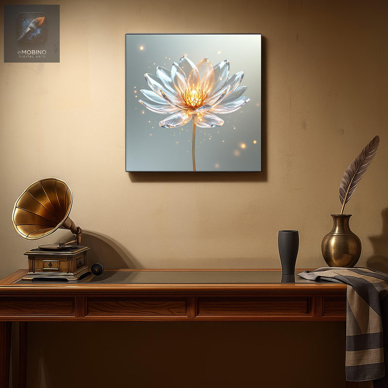 Crystal Lotus Aluminum Wall Art, Glowing Flower Metal Print - view 2