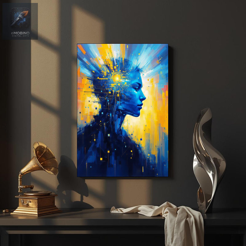 Blue and Yellow Face Canvas Wall Art, Glowing Mind Print - view 2