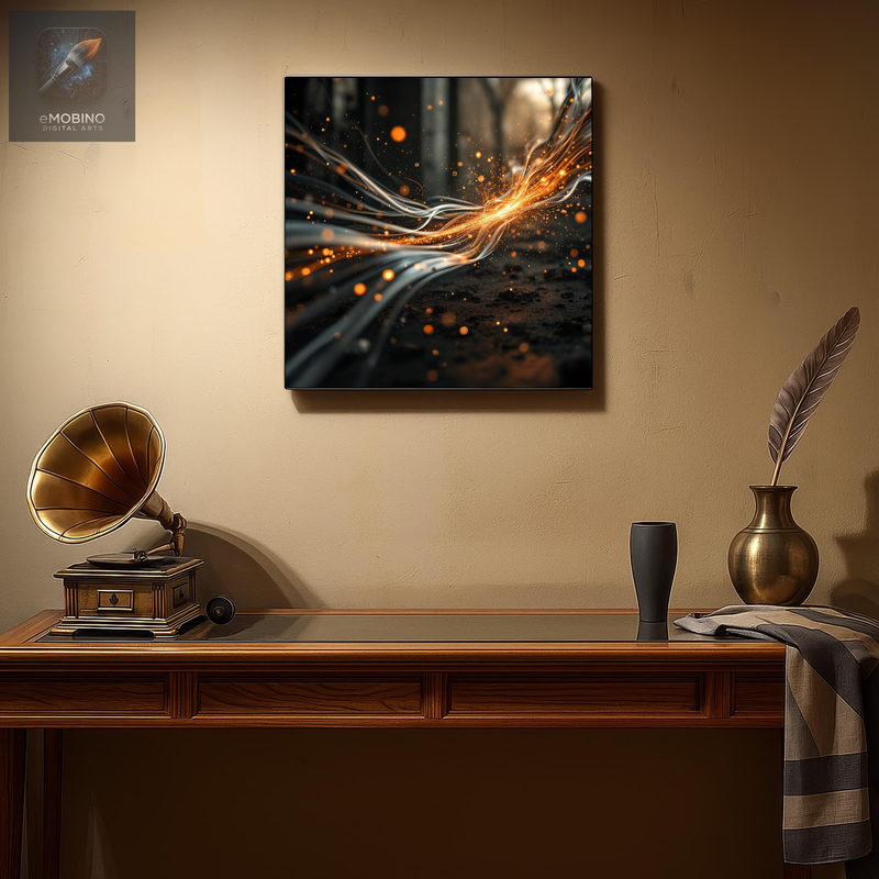 Abstract Light Streak Aluminum Wall Art, Orange Spark Metal Print - view 2