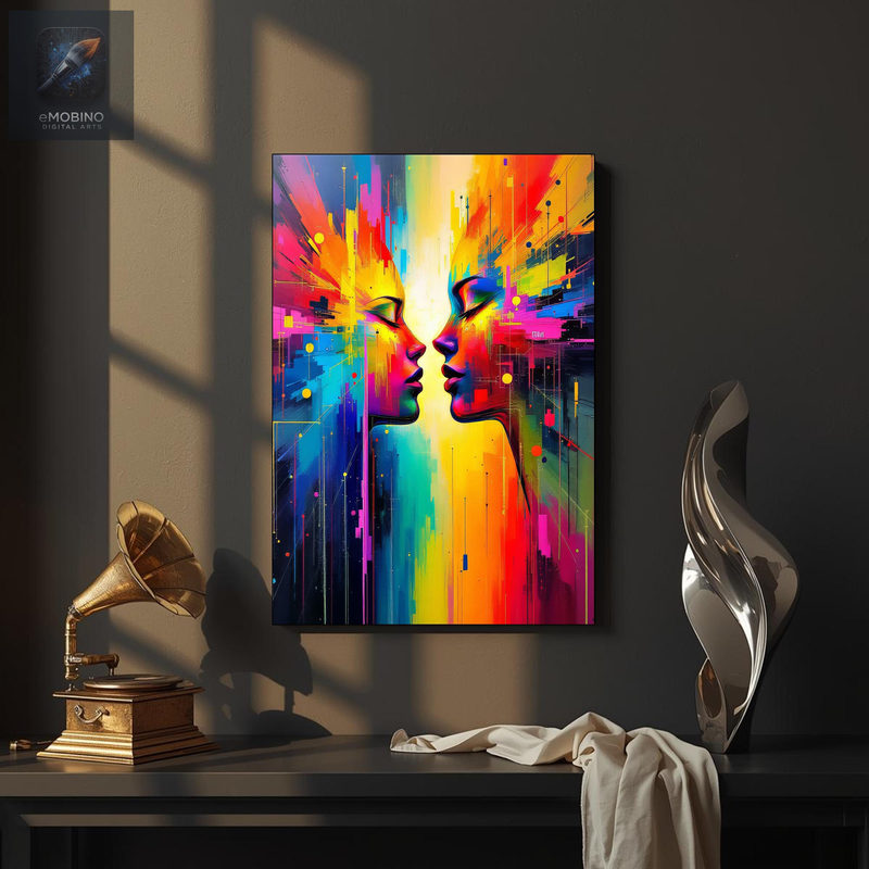 Two Faces Canvas Wall Art, Rainbow Glitch Profile Print - view 2
