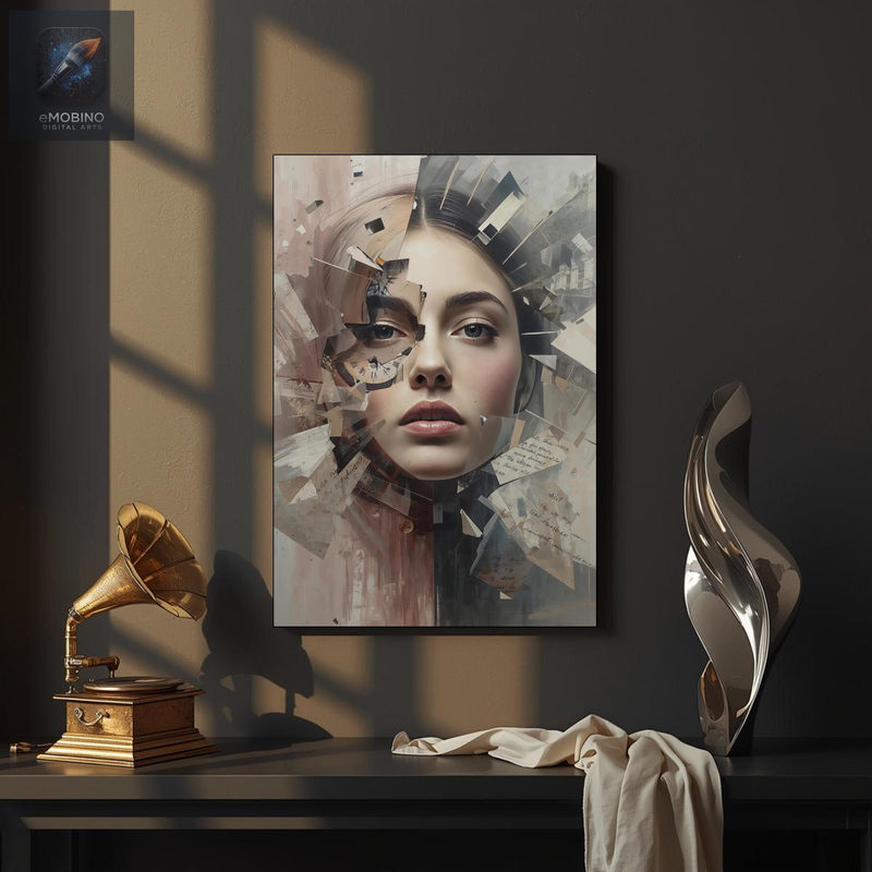Shattered Portrait Canvas Wall Art, Woman With Paper Fragments Print - view 2