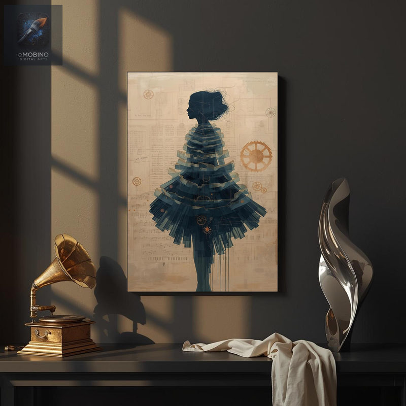 Blueprint Dress Woman Canvas Wall Art, Steampunk Fashion Print - view 2