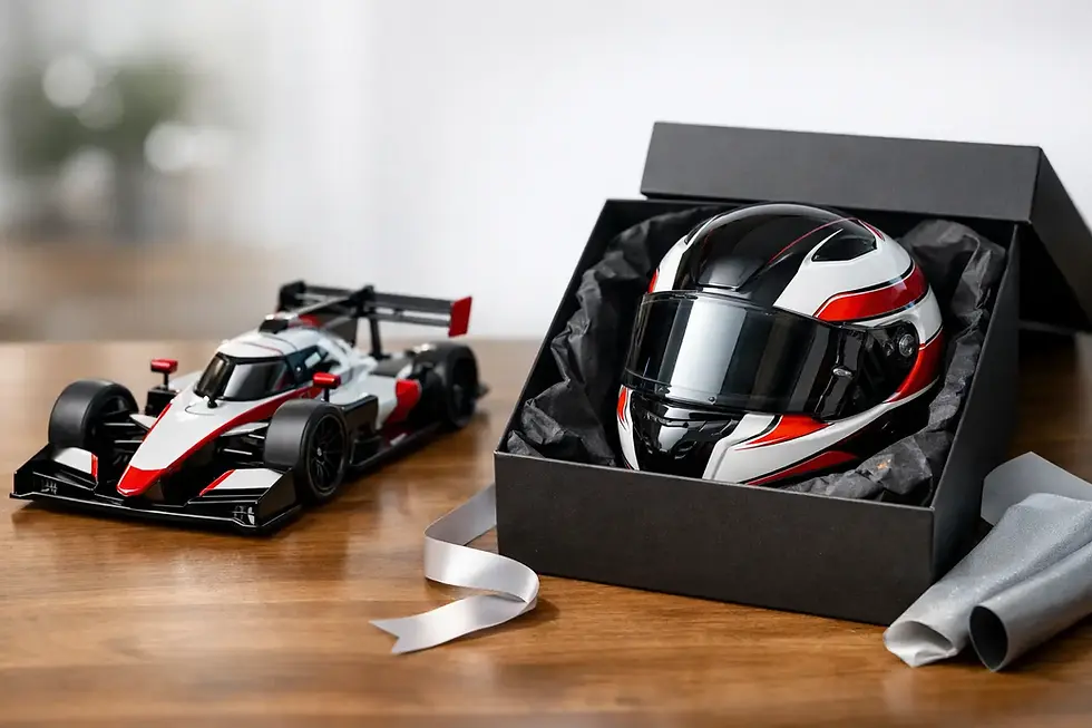 Racingbil eller hjälmmodell som present?