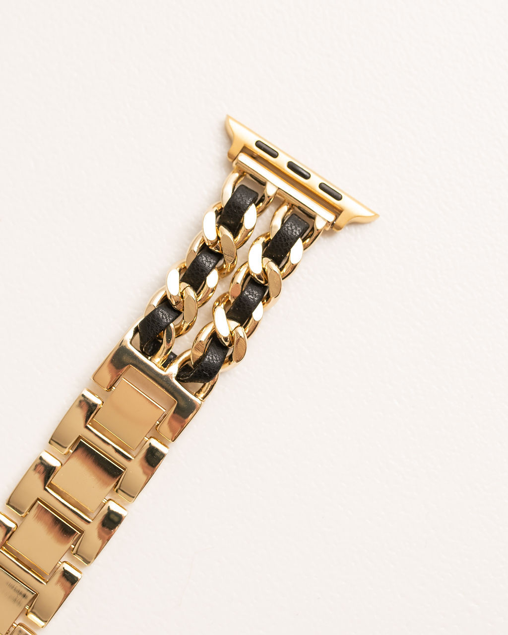 Leather Chain Apple Watch Strap - Black & Gold
