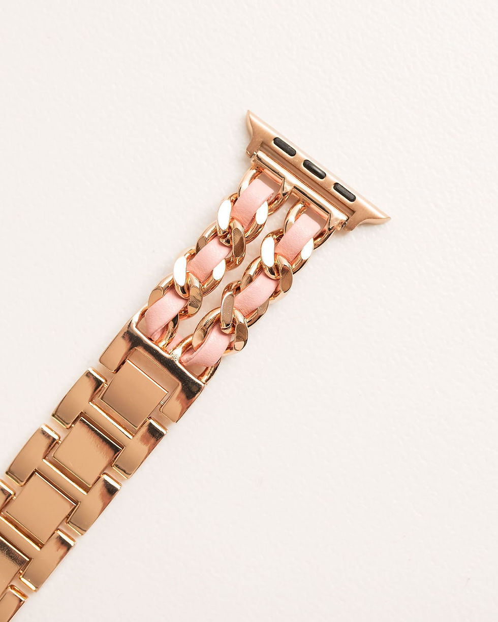 Thumbnail: Leather Chain Apple Watch Strap - Pink & Gold