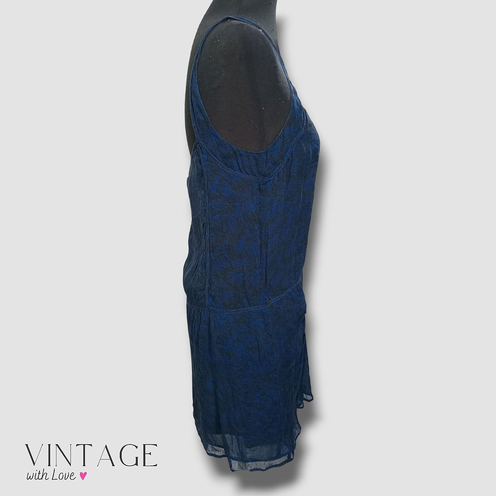 Thumbnail: Country Road Blue & Black Sleeveless Blouse - Size 10