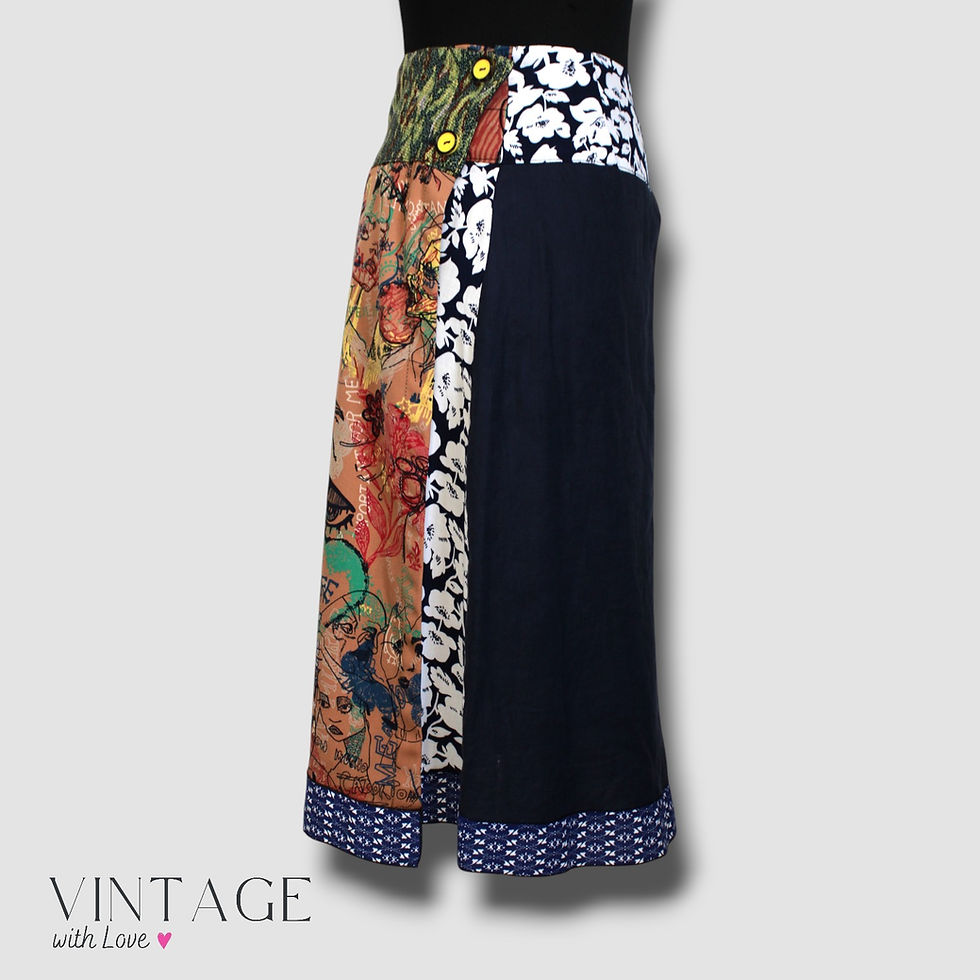 Thumbnail: Miri Couture Navy Blue & White Floral Skirt – Size Estimated XS