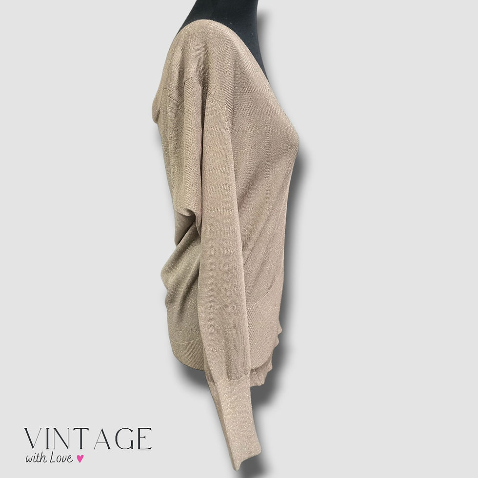 Thumbnail: Zara Beige V-Neck Knit Top - Size EUR L