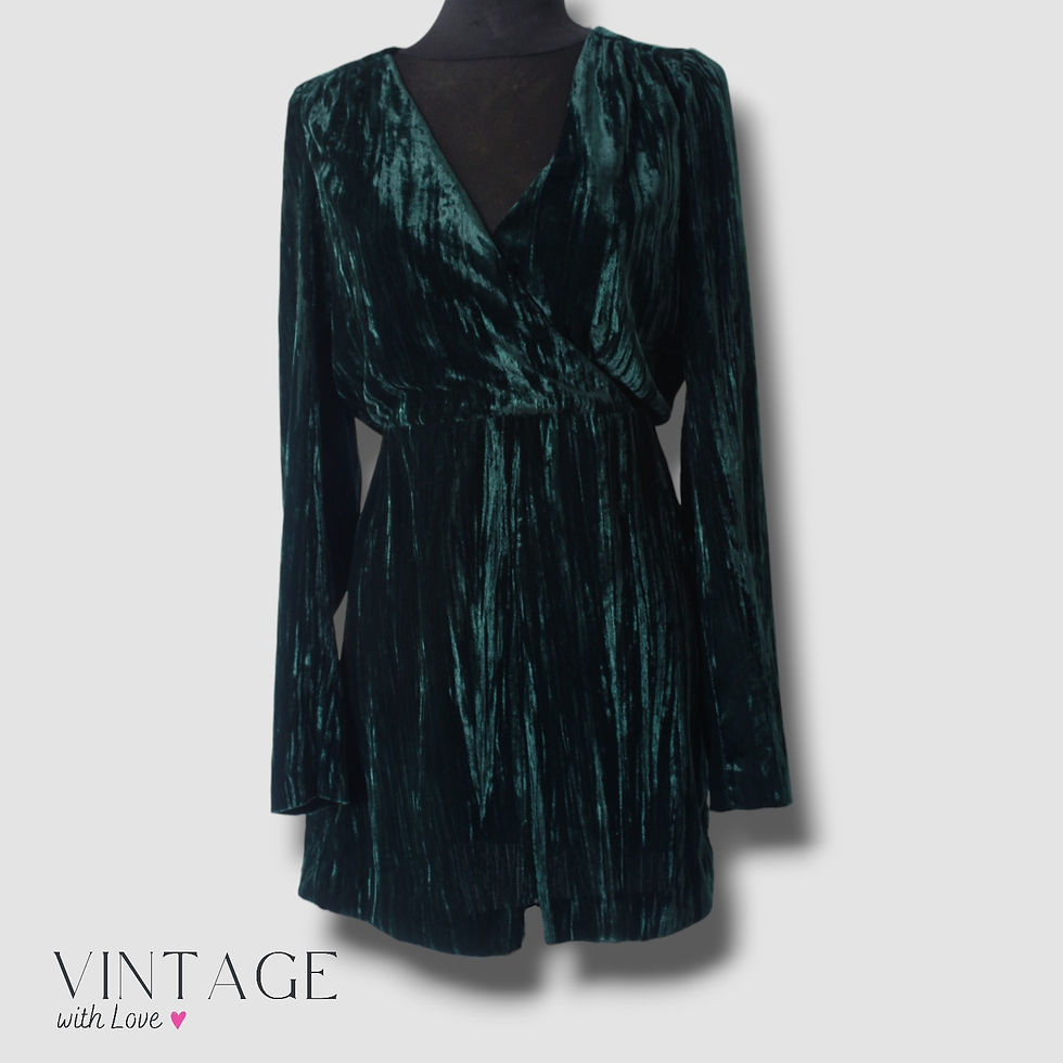 H&M Dark Green Velvet Dress – Size EUR 36