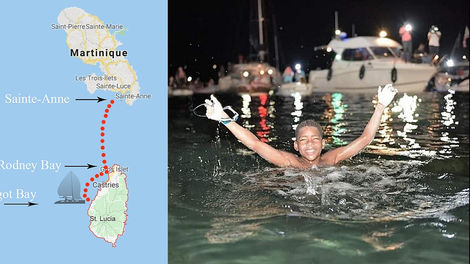 CHRISTOPHE MALEAU  - NADADOR DE 12 ANOS ATRAVESSA 87 KM EM 13 HORAS ENTRE DUAS ILHAS DO CARIBE