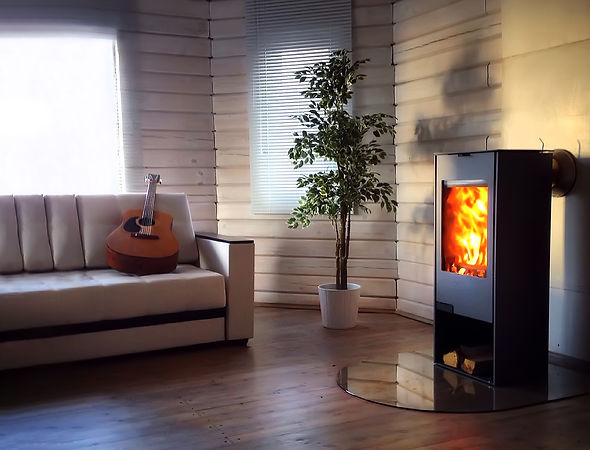 Une salle de séjour avec un feu de cheminée
