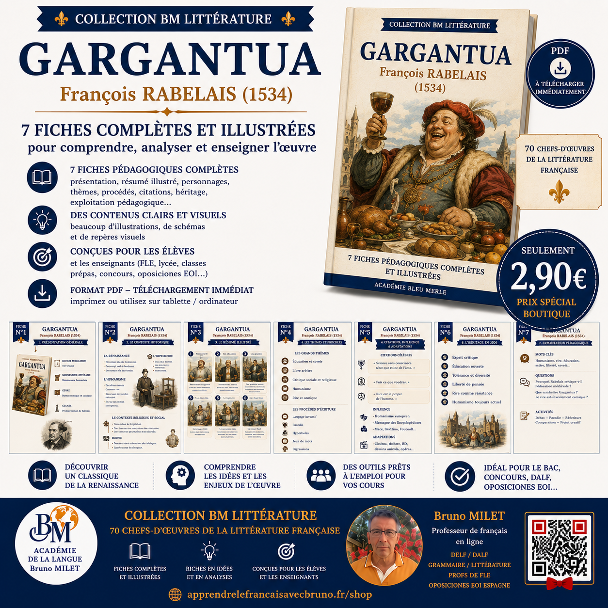 RABELAIS - GARGANTUA - FICHE DE LECTURE - 6 PAGES