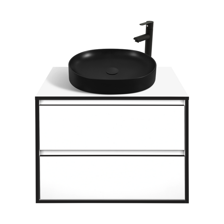 Тумба с умывальником в ванную подвесной 80х50 белый с черным