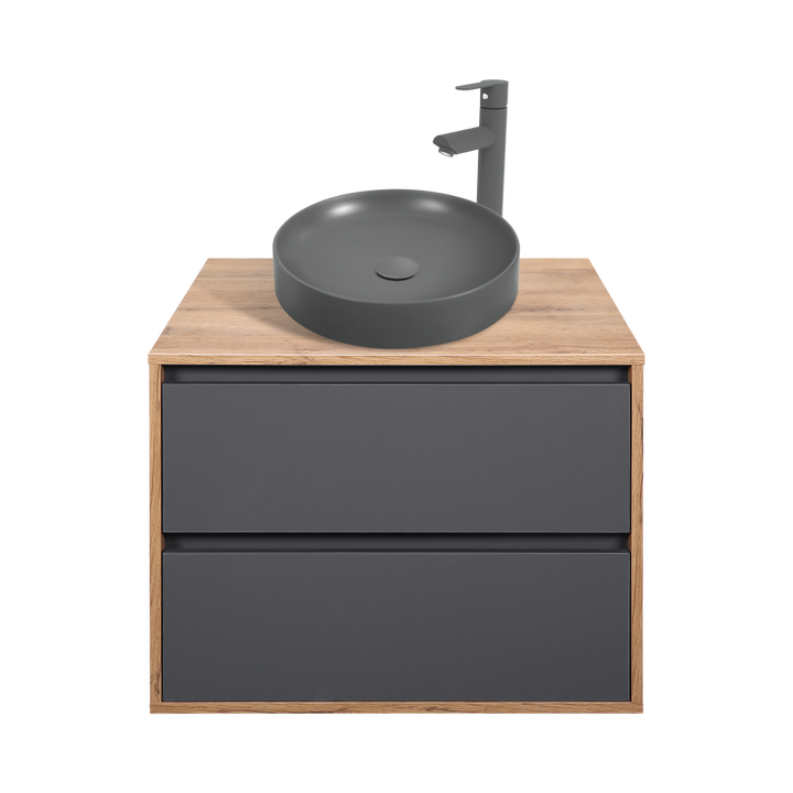 Тумба с умывальником в ванную подвесной 80х50 серый с беж