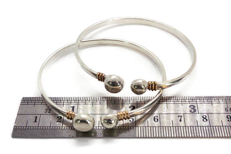 Thumbnail: Artemis Orbit Bracelet - Balled Cuff in Sterling Silver & 14kgf accents