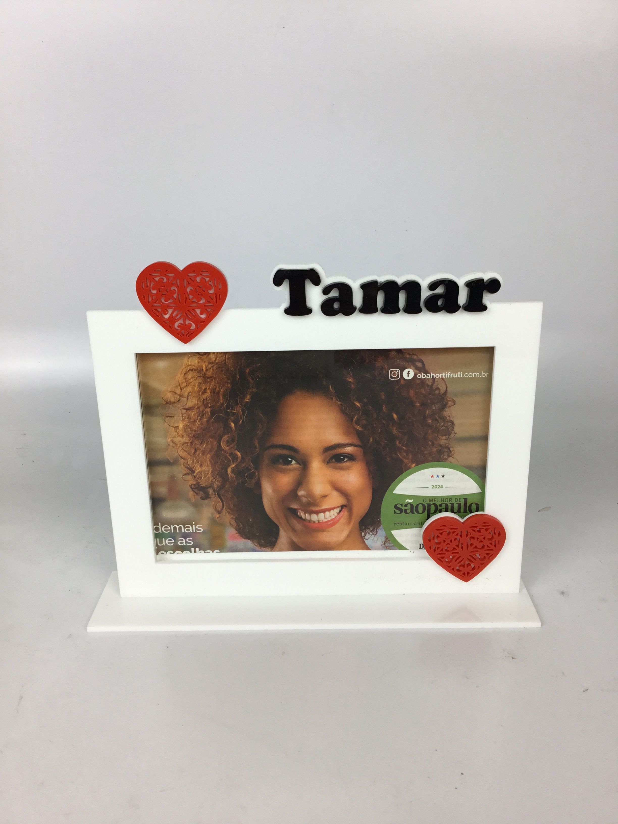 Cod: POR 8114 - Porta retrato nome com dois corações 