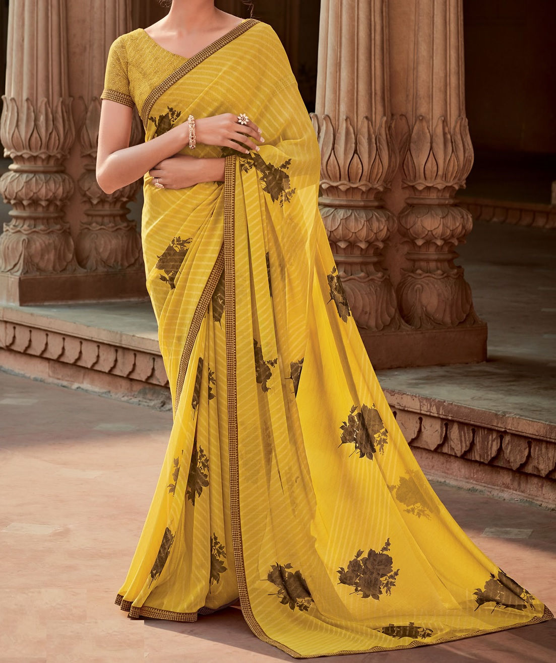 Yellow with Drown Flower Katti Batti
