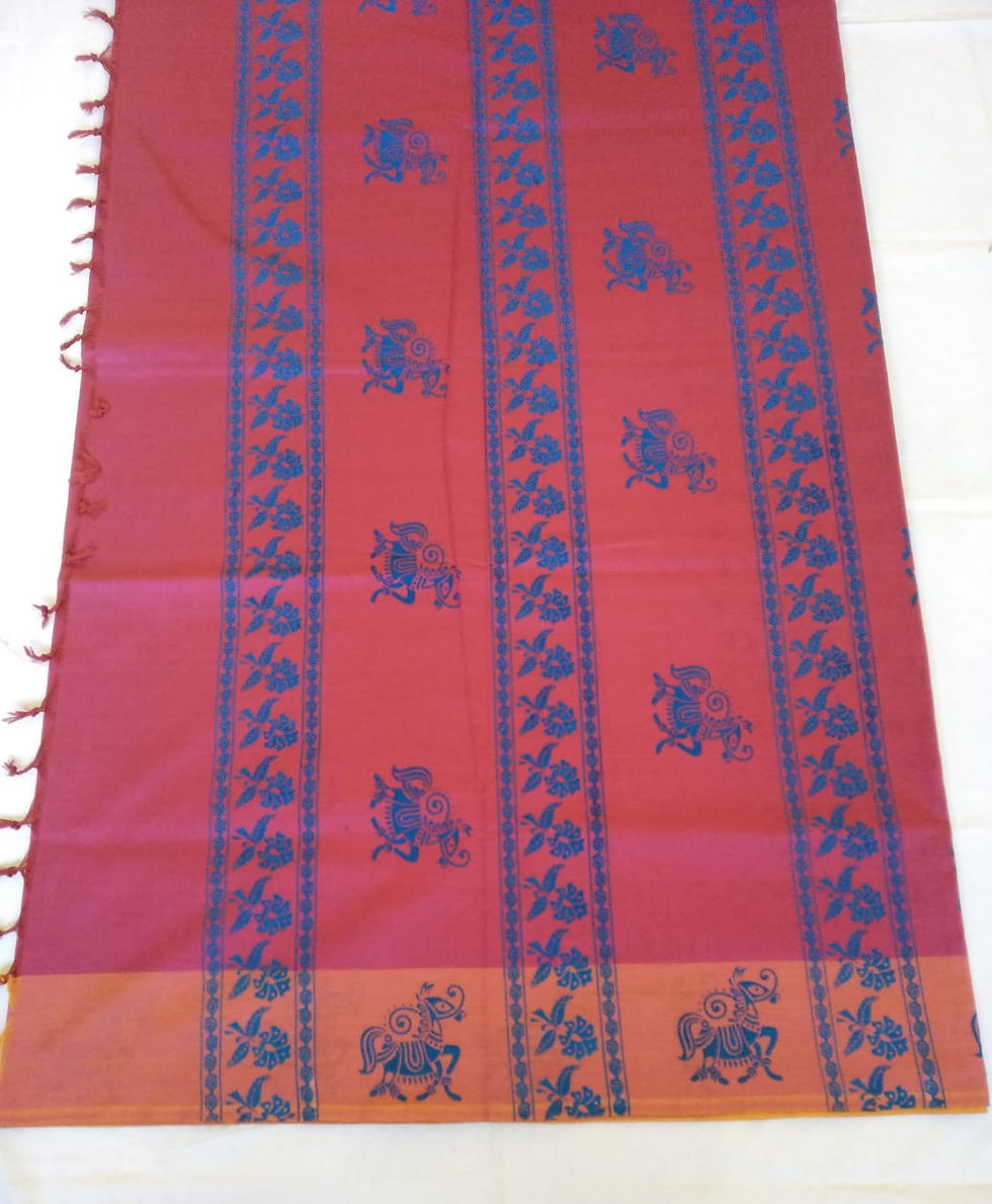 Thumbnail: Cotton Screen Printed Orange & Reddish Border Saree