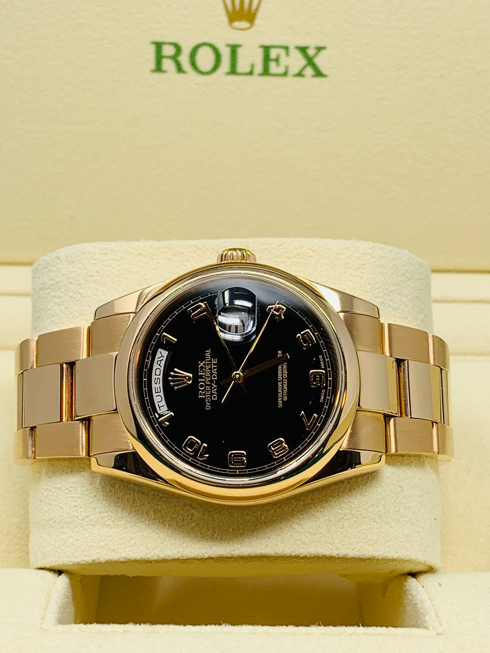 Thumbnail: Rolex Day-Date President Rose Gold Black Arabic Dial Ref. 118205