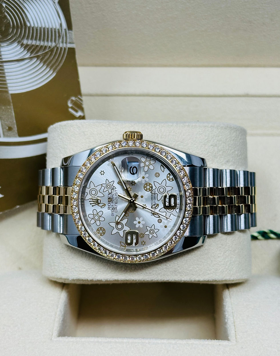 Thumbnail: Rolex Datejust 36MM Jubilee Bracelet Floral Dial Factory Diamond Bezel 116243