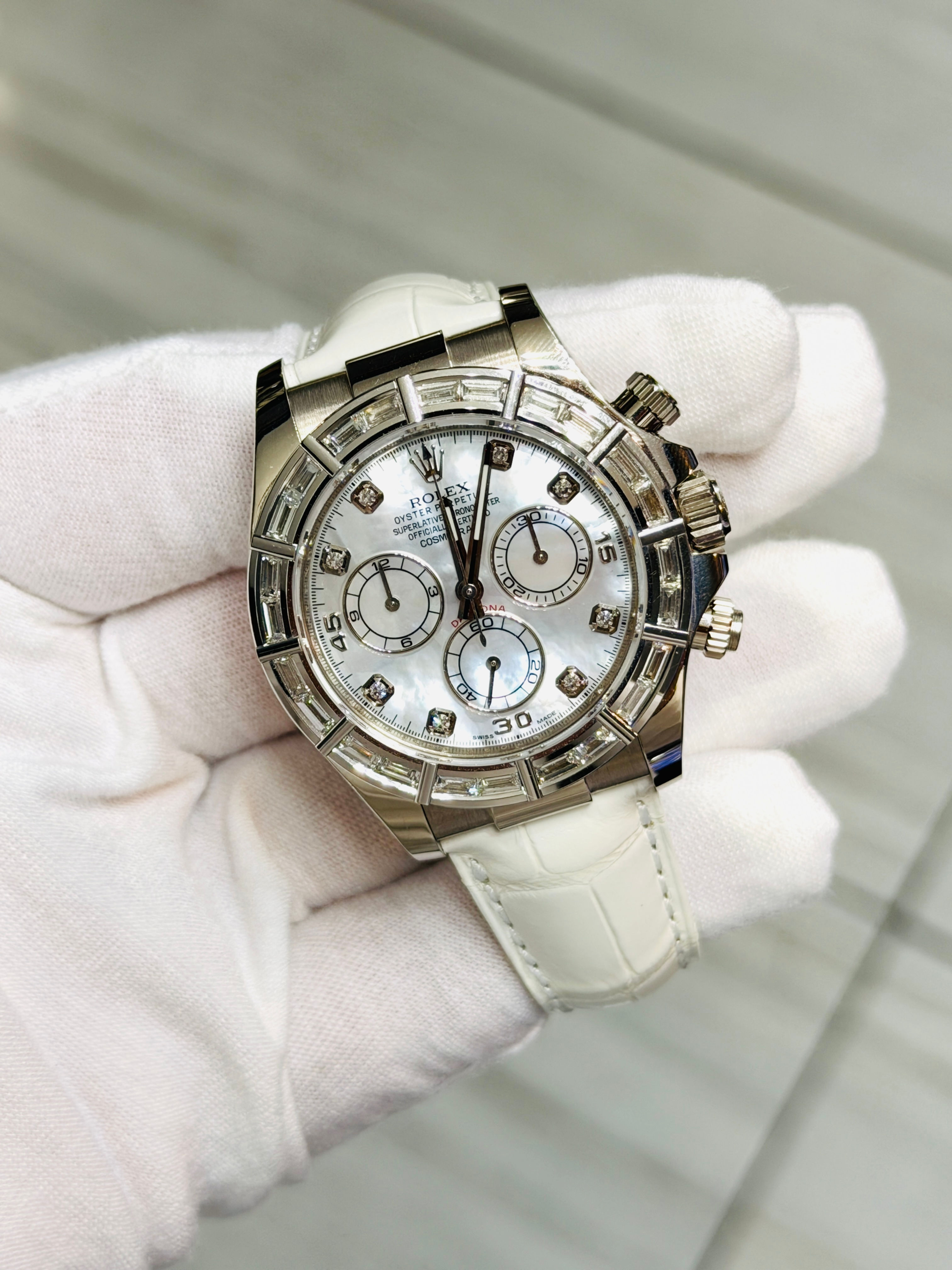 Rolex Daytona 116589BR Mother Of Pearl Diamond Dial White Gold Box & Papers