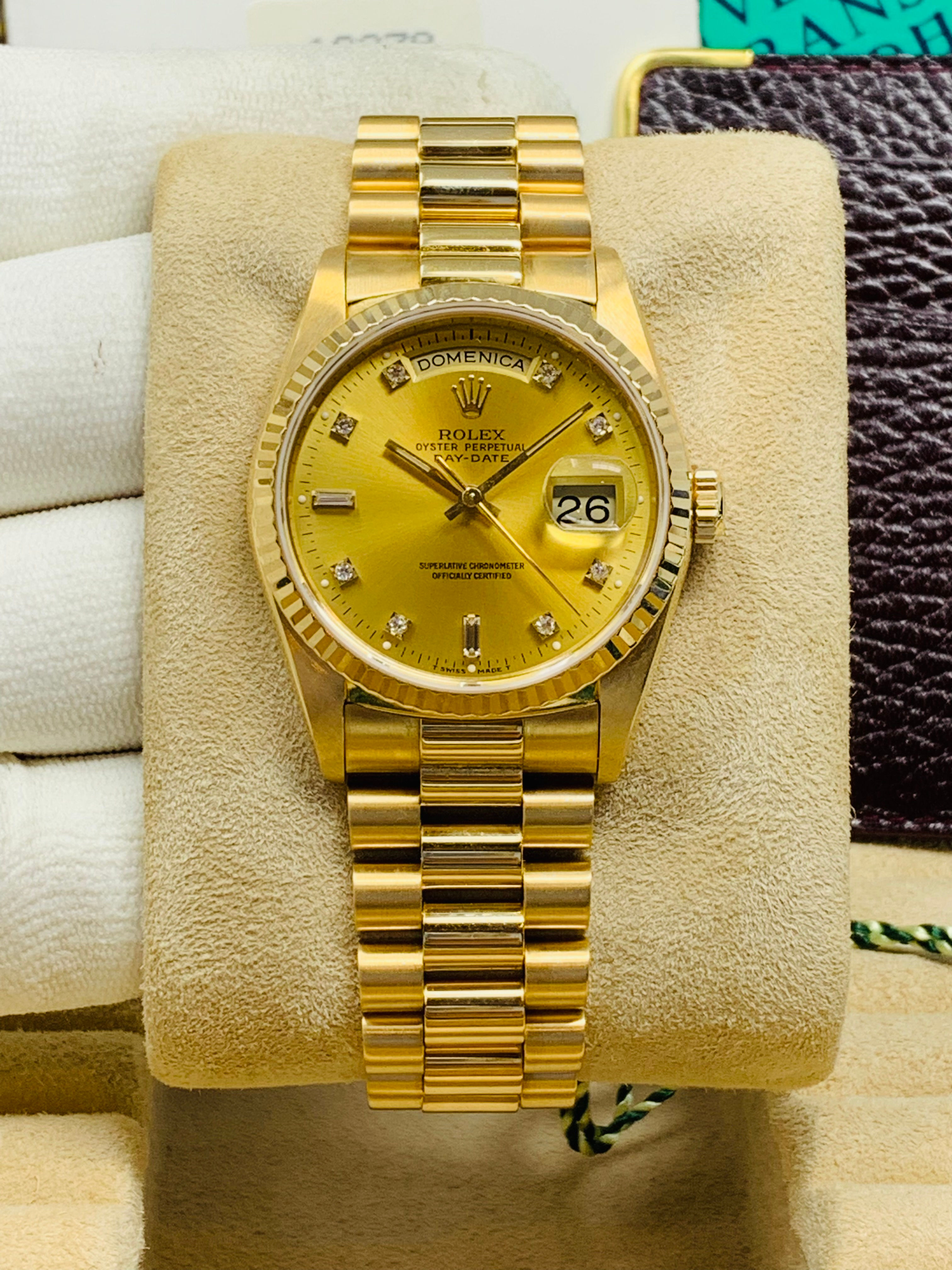 Rolex Day-Date President 36MM Factory Champagne Diamond Dial Ref. 18238 Full Set