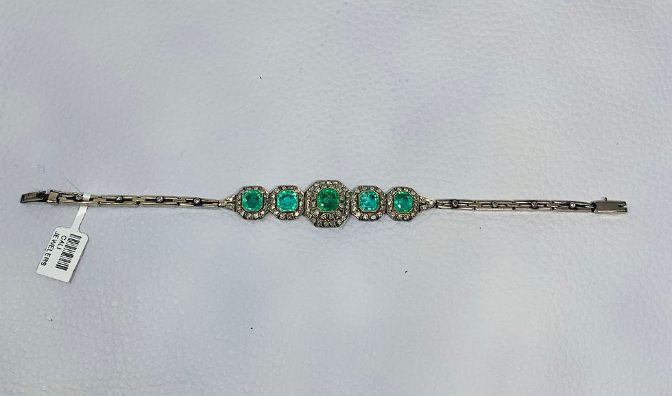 Thumbnail: Art Deco 8CT Emerald & 2CT Diamond Bracelet
