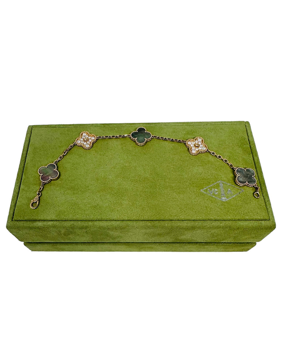 Thumbnail: Van Cleef & Arpels Rose Gold Alhambra Bracelet 5 Motifs Gray MOP With Diamonds