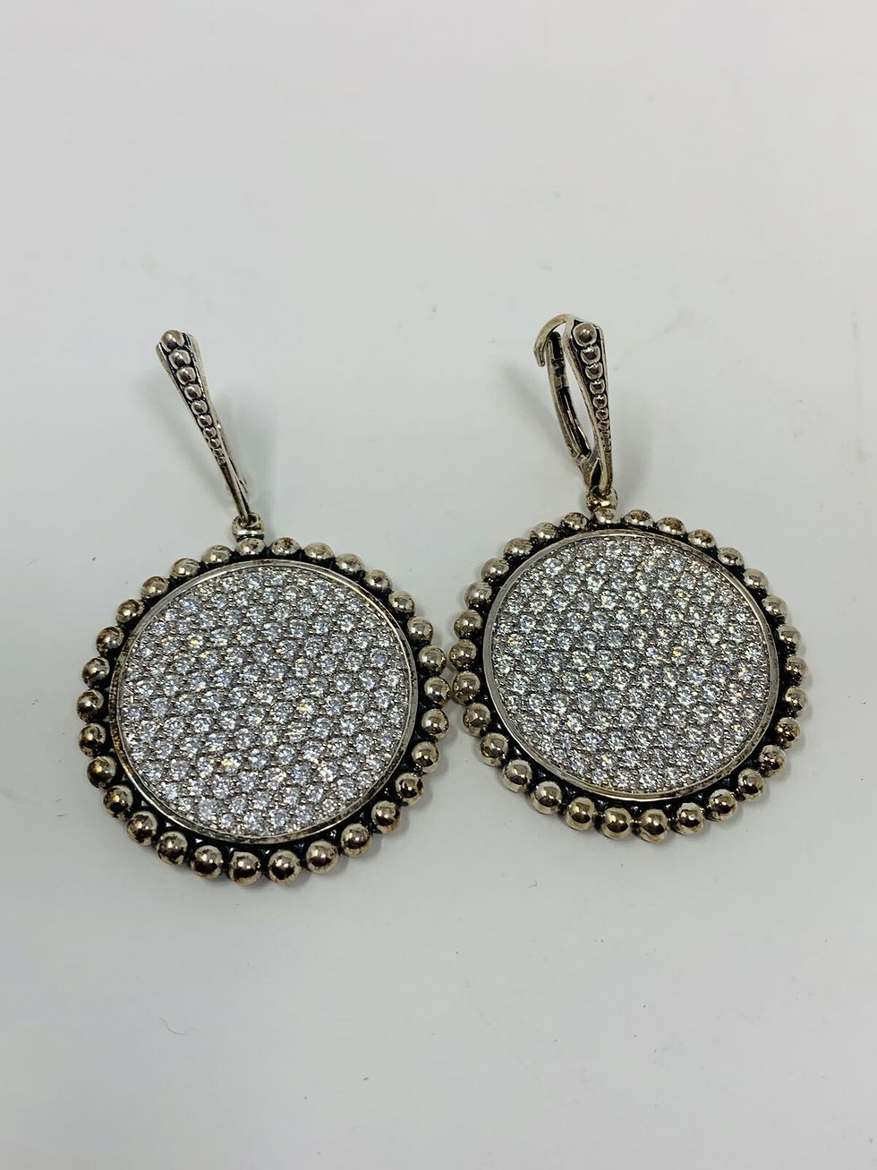 Thumbnail: Caviar Spark Diamond Circle Drop Earrings