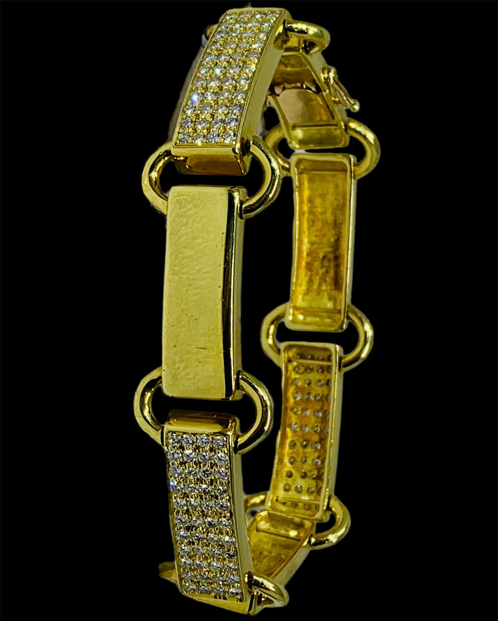 Thumbnail: 18K Yellow Gold 6.5CT Pave Set Diamond Men's Link Bracelet