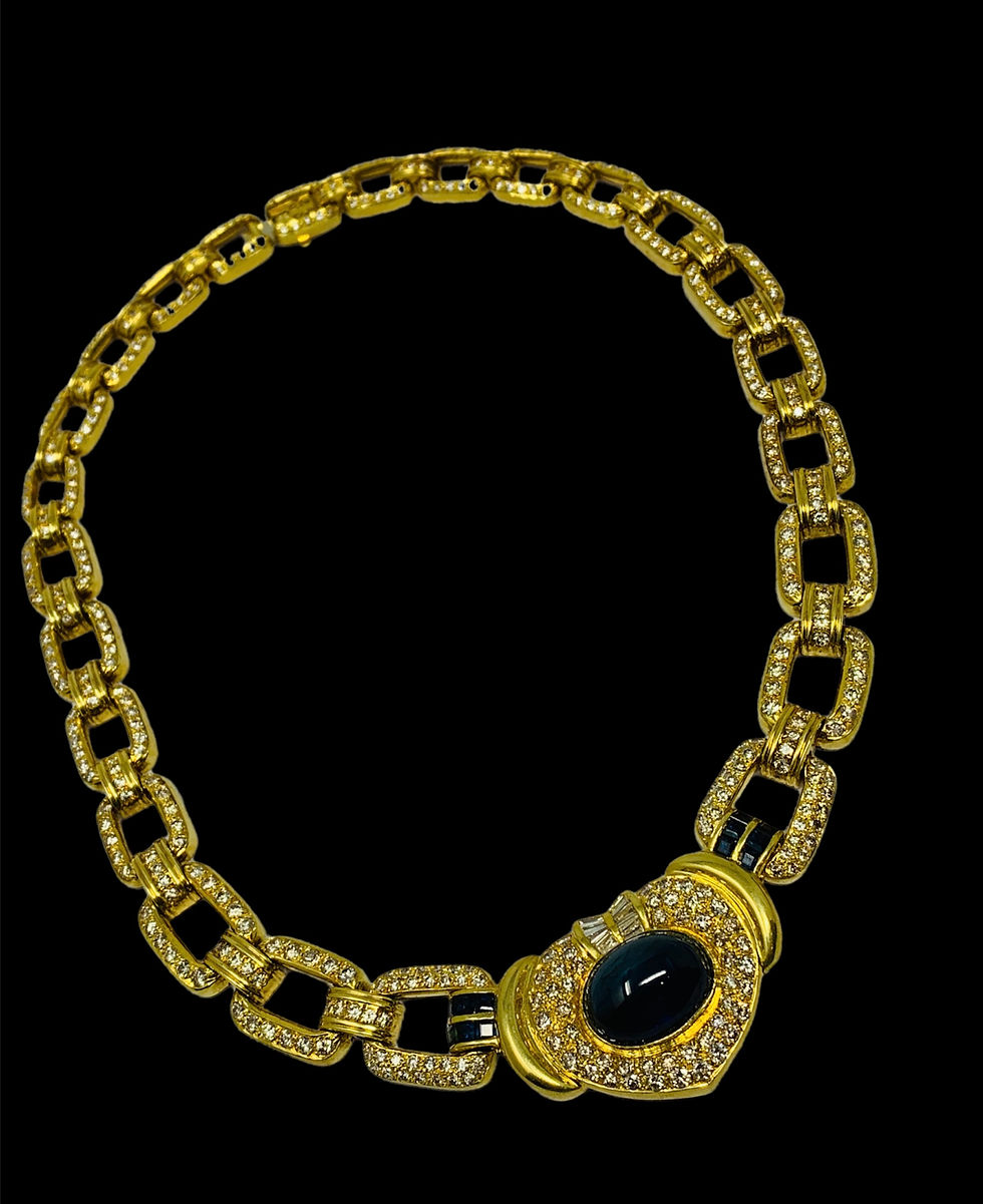 Thumbnail: 18K Yellow Gold  16.69CT AGL CERTIFIED Cabochon Sapphire Diamond Necklace