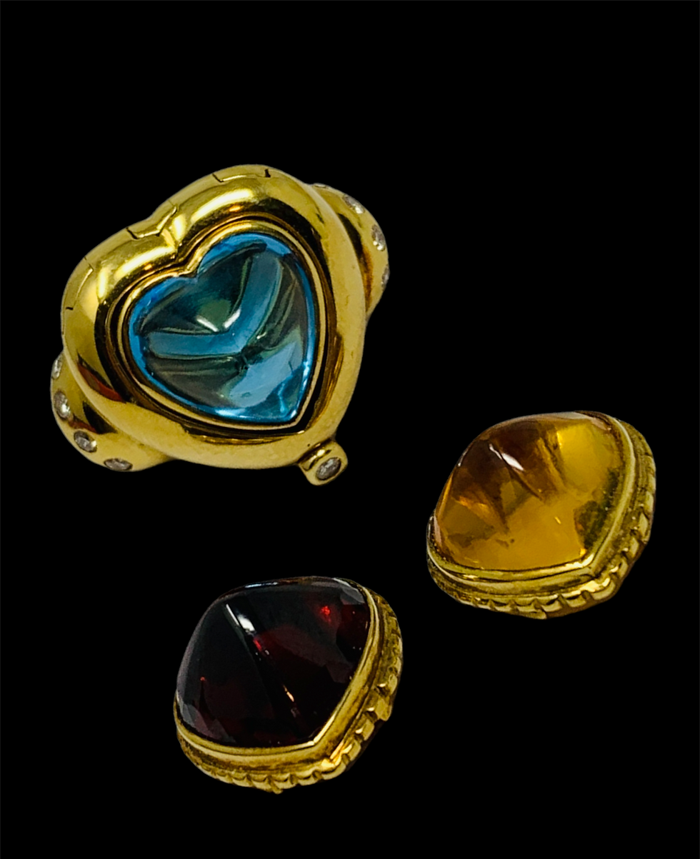 Thumbnail: Simon & Igal 18K Yellow Gold Diamond Interchangable Gem-set Smooth Heart Ring