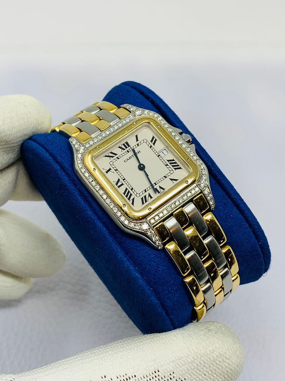 Thumbnail: Cartier Panthere Two-Tone Three Rows 30MM Custom Diamond Bezel & Lugs