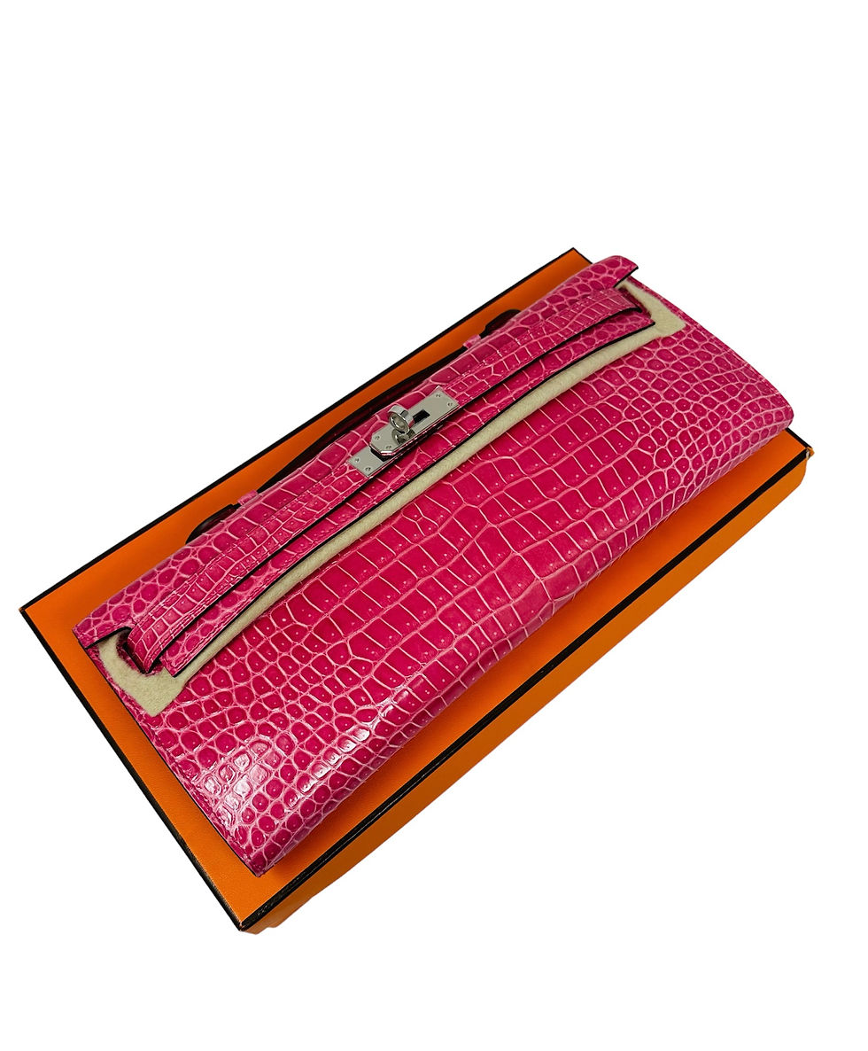 Thumbnail: Hermes Kelly Cut Crocodile Porosus Lisse E5 Rose