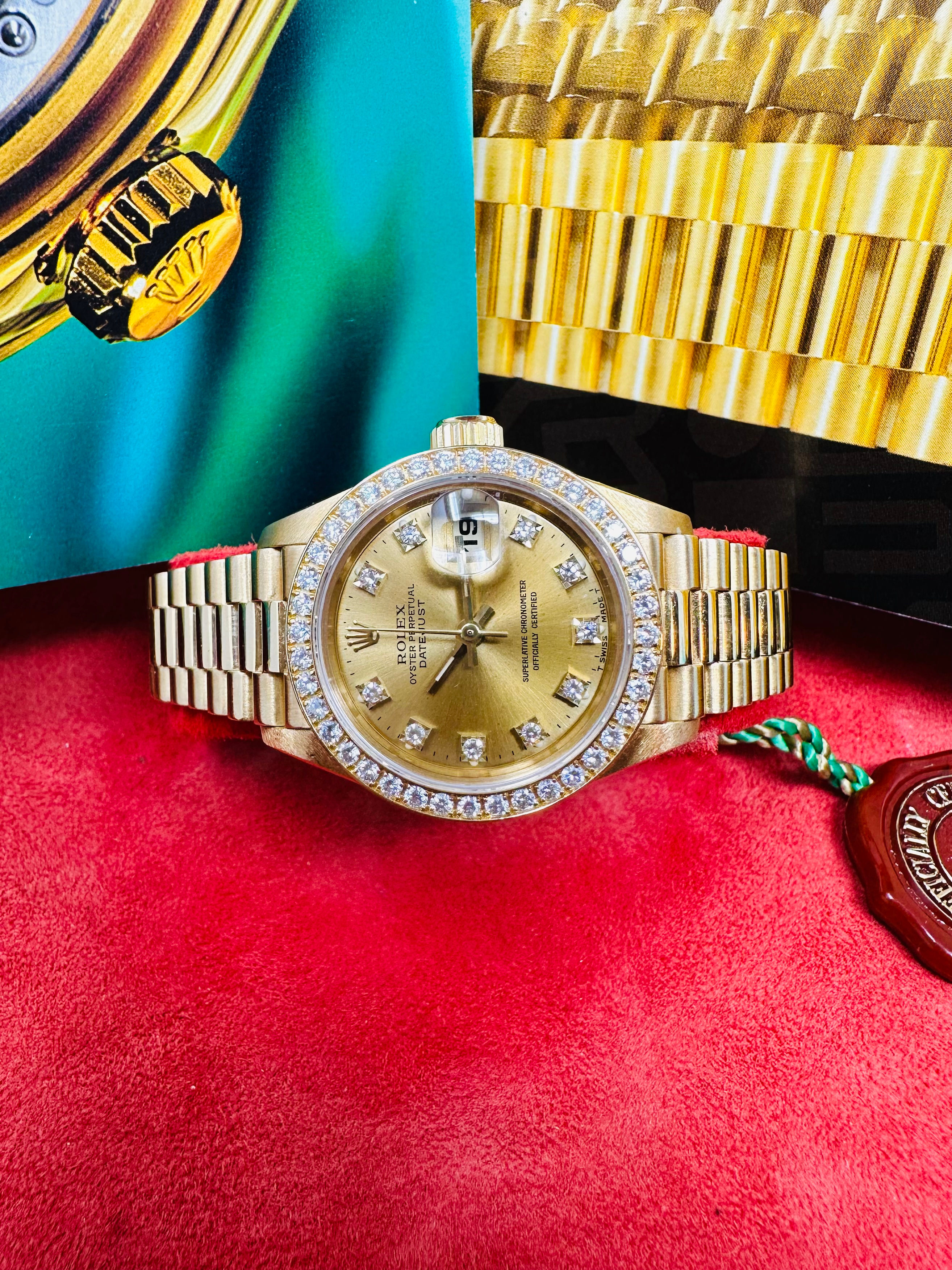 Rolex Lady's 18K Yellow Gold 26MM Factory Diamond Presidential 69178