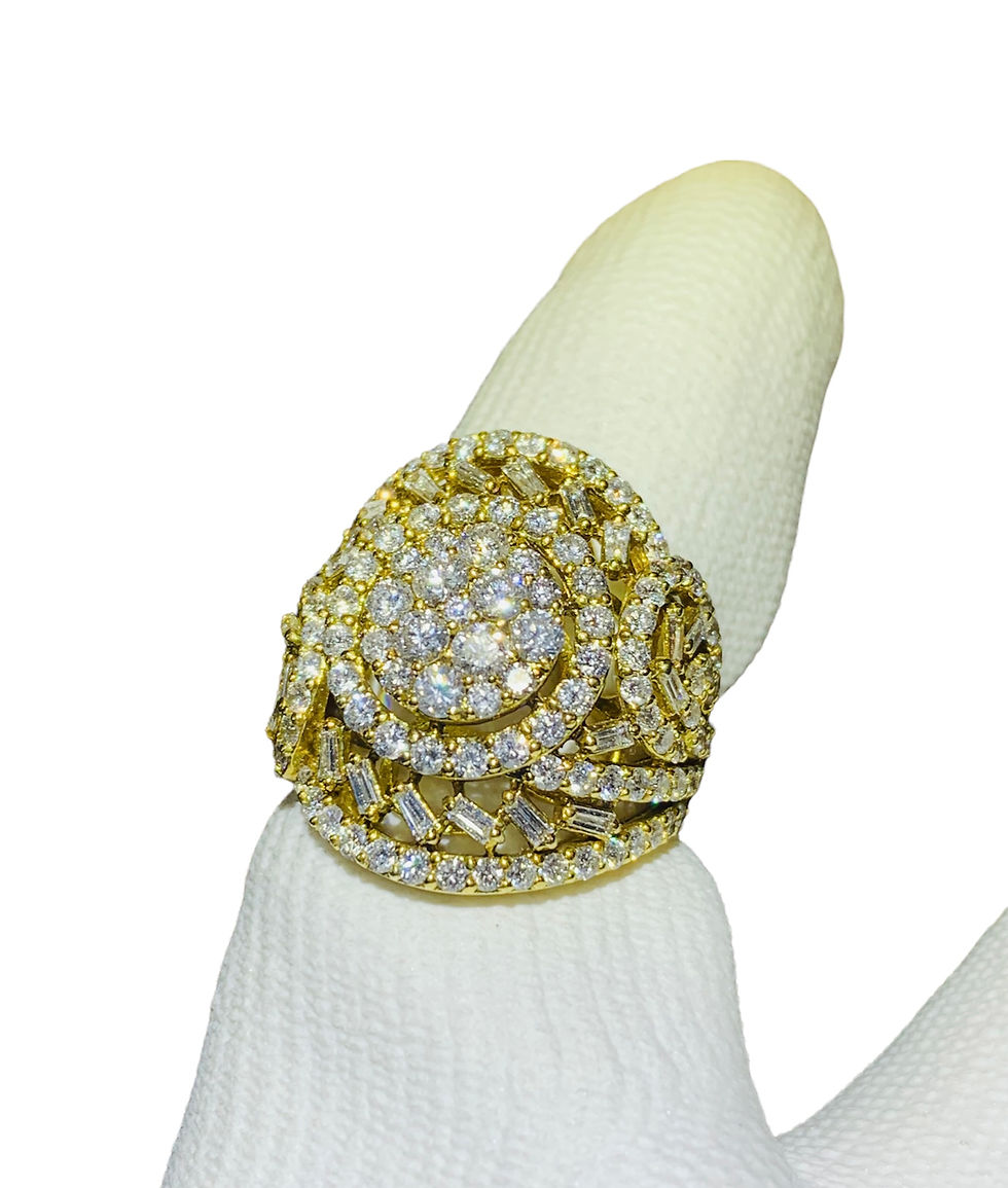 Thumbnail: 18K Yellow Gold 3.78CT Baguette & Round Diamonds Cocktail Ring