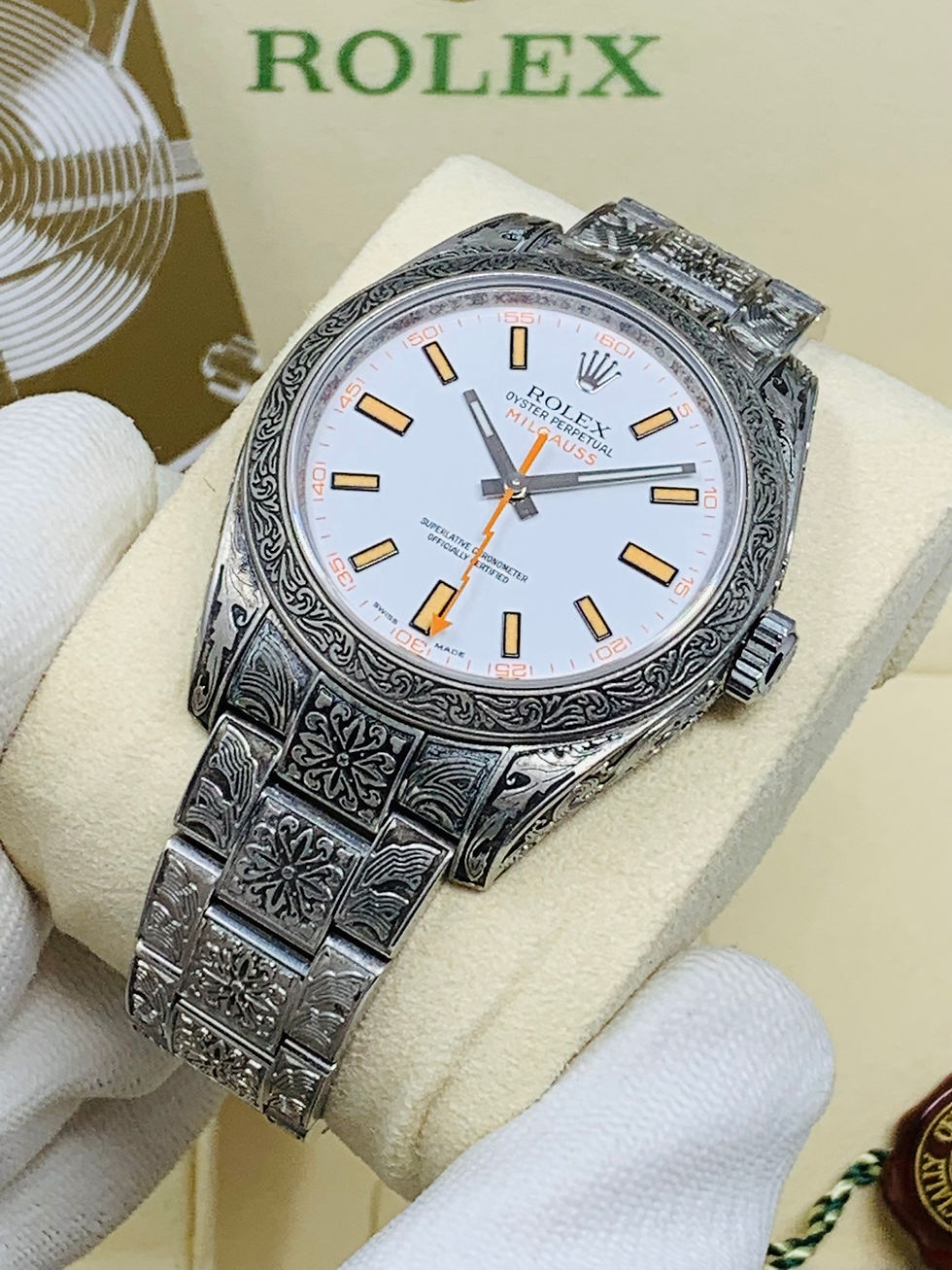 Thumbnail: Rolex Milgauss Custom Engraved White Dial Ref. 116400