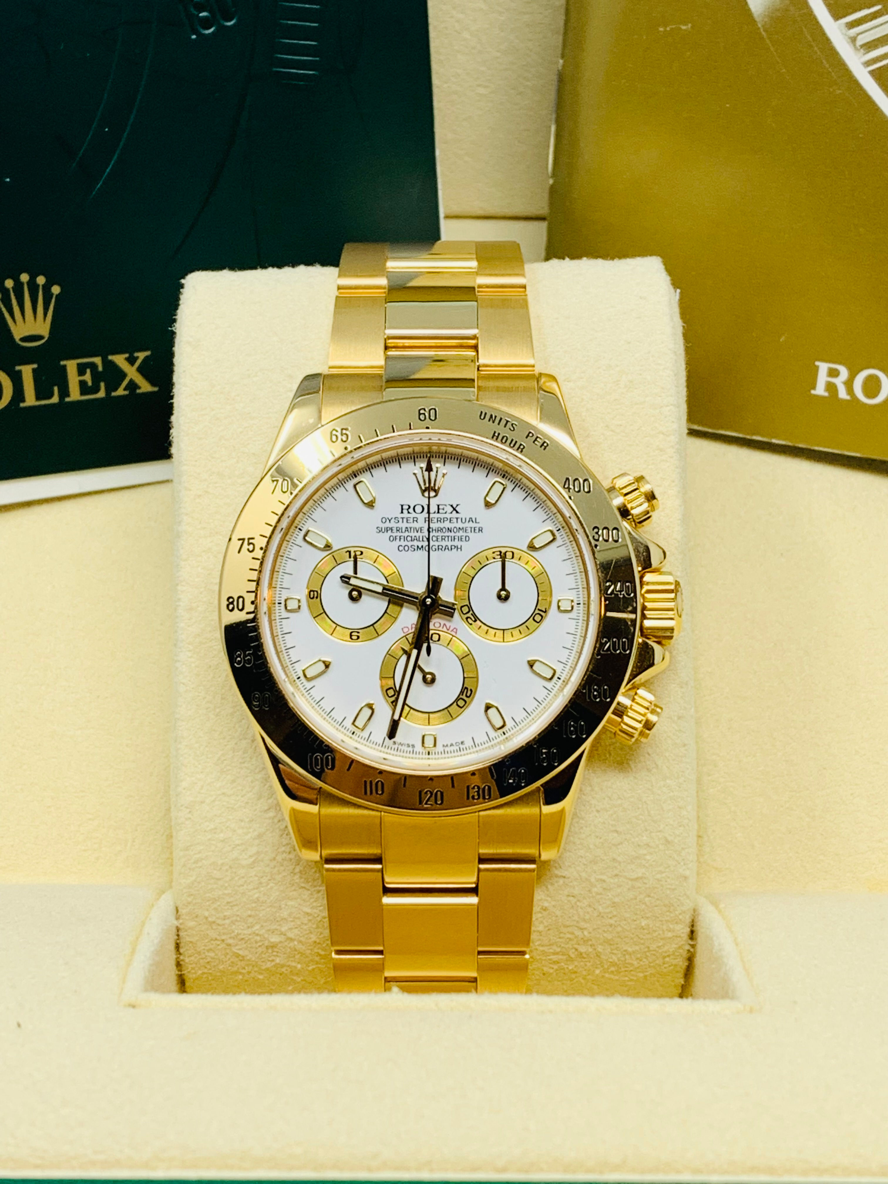 Rolex Cosmograph Daytona Yellow Gold White Dial Ref. 116528