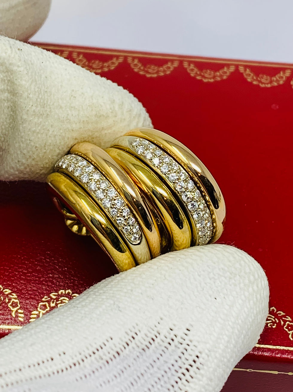 Thumbnail: Cartier 18K Tri-Color Diamond Earrings