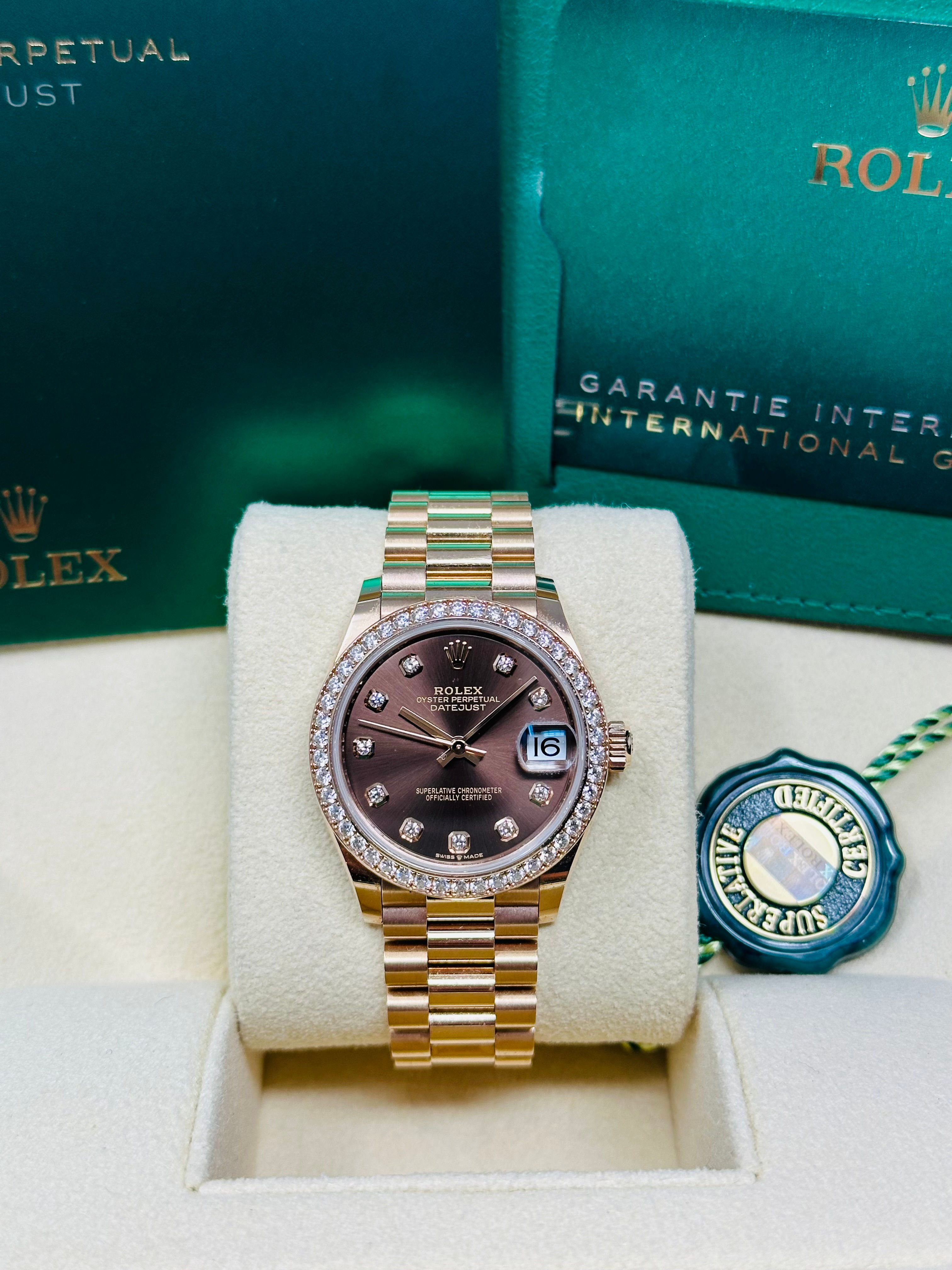 Rolex Datejust 278285RBR 31MM Rose Gold Chocolate Diamond Dial Box & Papers