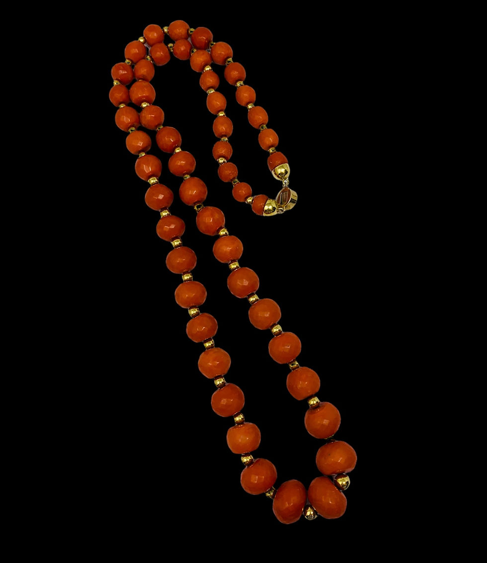 Thumbnail: Natural Beaded Coral 18K Yellow Gold Beaded String Large Necklace GIA CERT