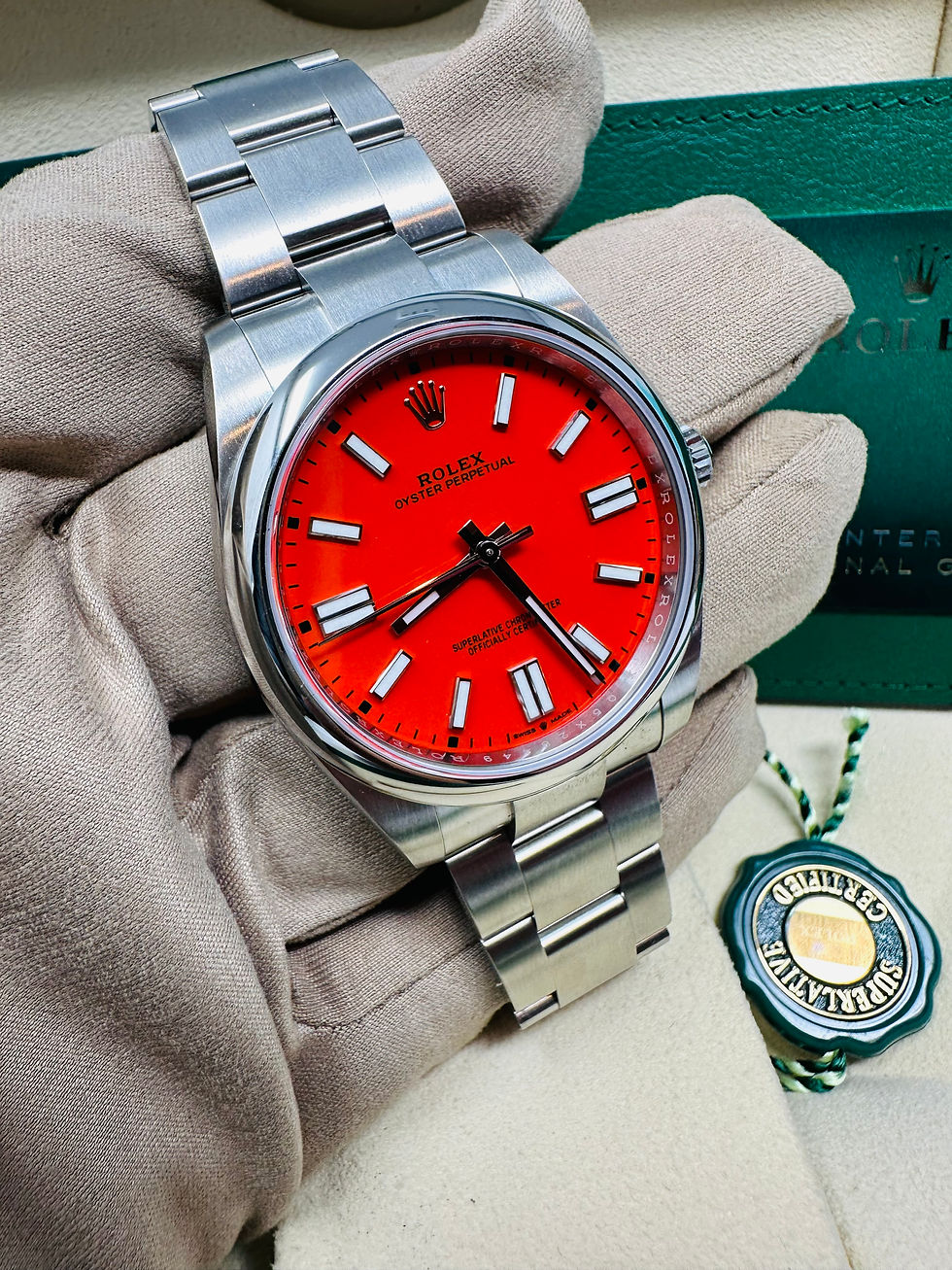 Thumbnail: Rolex Oyster Perpetual 41MM Stainless Steel Coral Red Dial Box And Papers