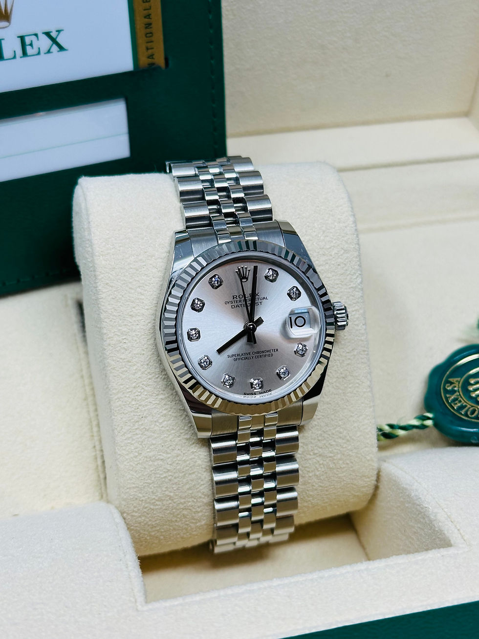 Thumbnail: Rolex Datejust 31MM Jubilee Bracelet Factory Silver Diamond Dial Box & Papers