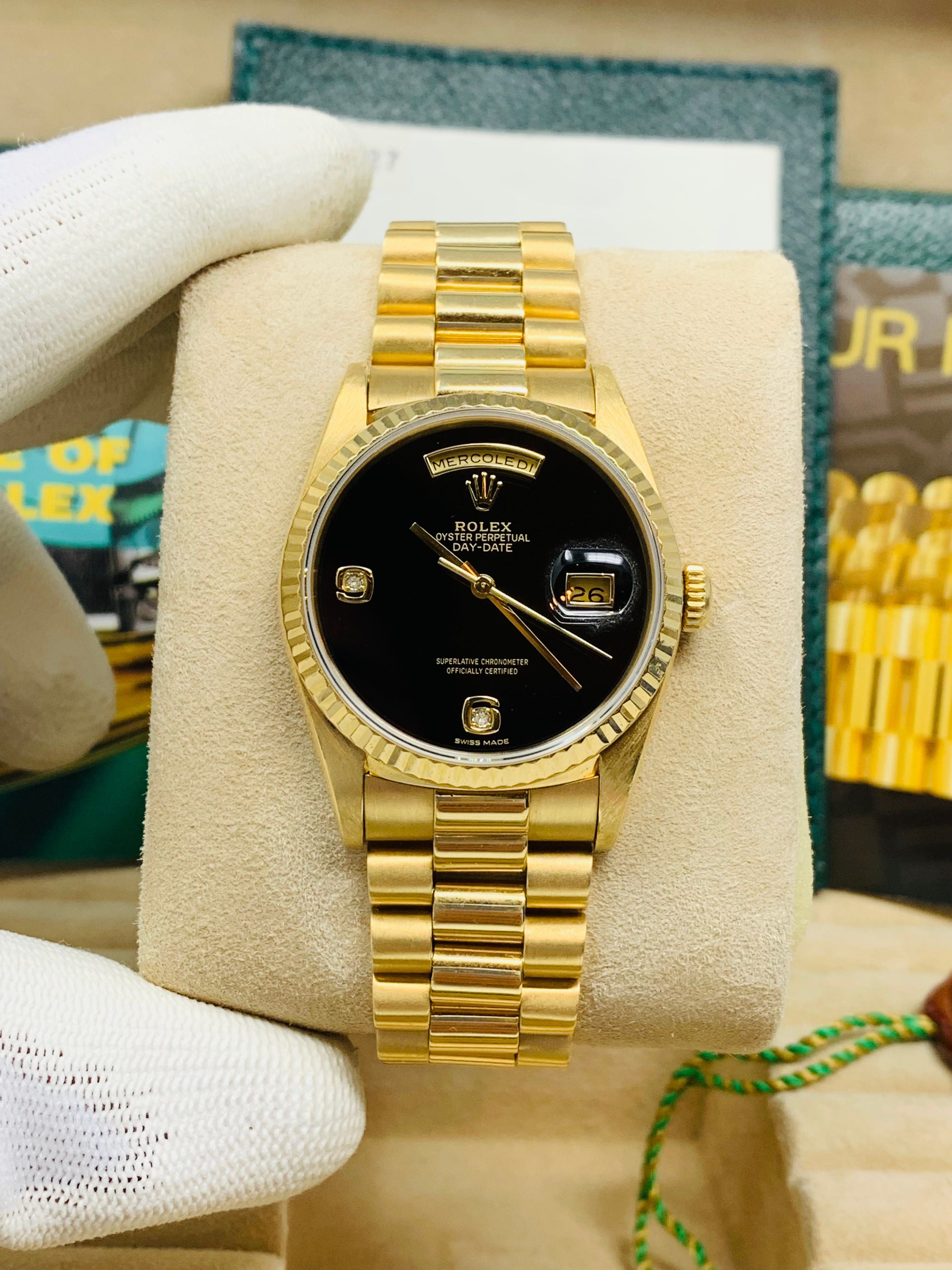 Rolex President Day-Date 36MM Factory Onyx Diamond Dial Ref 18238 Full Set