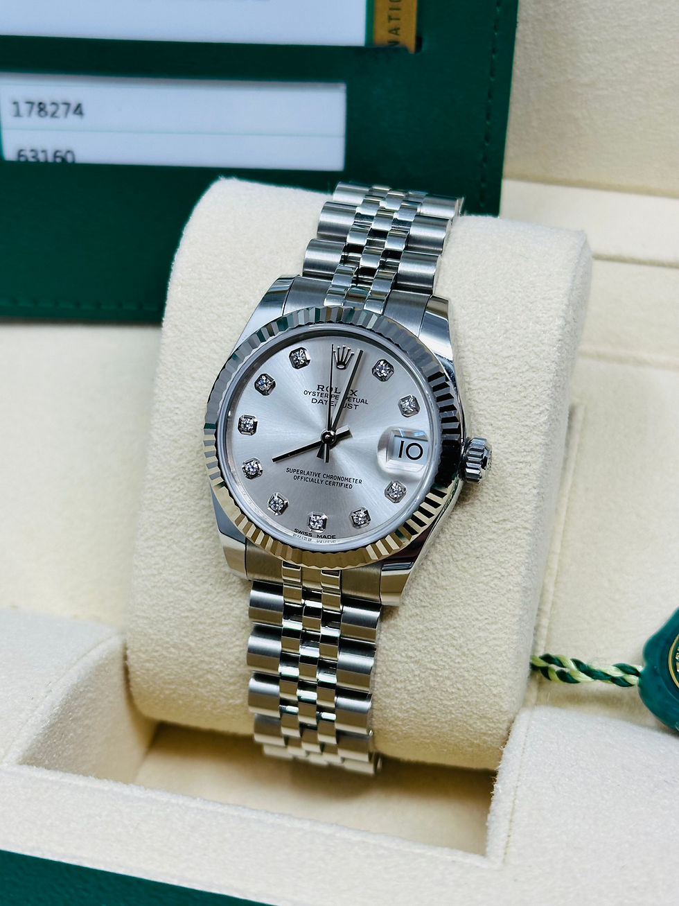 Thumbnail: Rolex Datejust 31MM Jubilee Bracelet Factory Silver Diamond Dial Box & Papers