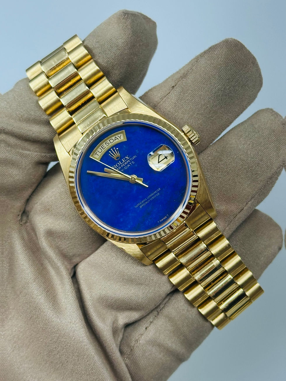 Thumbnail: Rolex President Day-Date Factory Lapis Dial Yellow Gold 18038 Complete Set